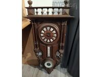 Антикварен немски стенен регулатор с барометър и термометър