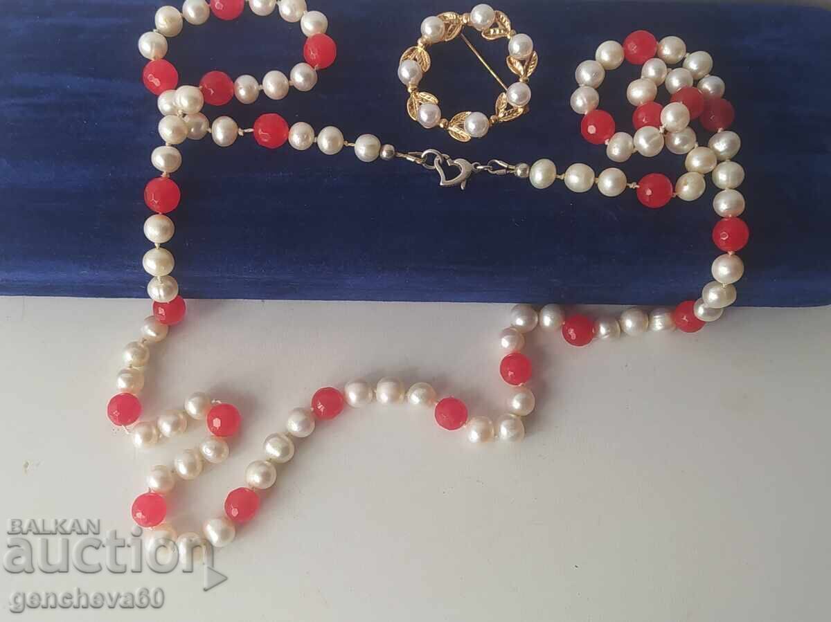 Wonderful double necklace with natural pearls, crystals, silver, and a brooch with price € 70.00 | 136.91 BGN