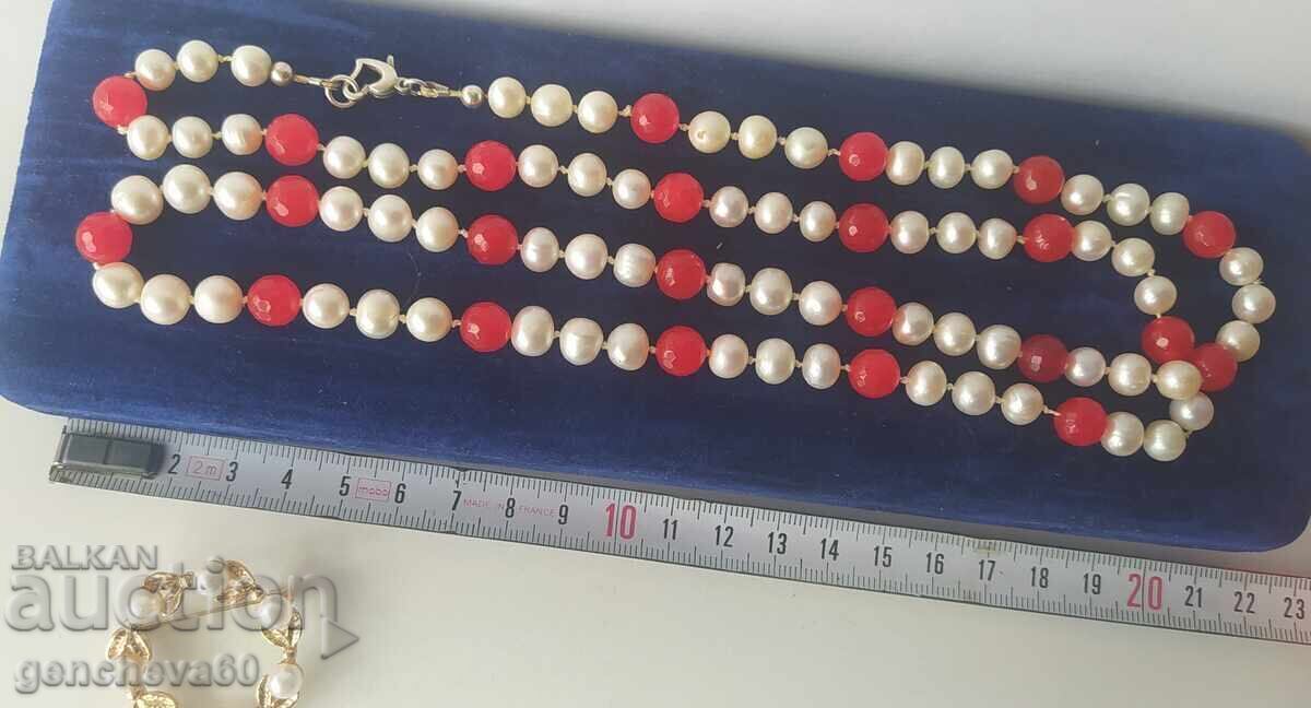 Delivery of Wonderful double necklace with natural pearls, crystals, silver, and a brooch