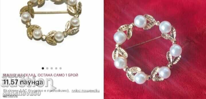 Wonderful double necklace with natural pearls, crystals, silver, and a brooch - 7