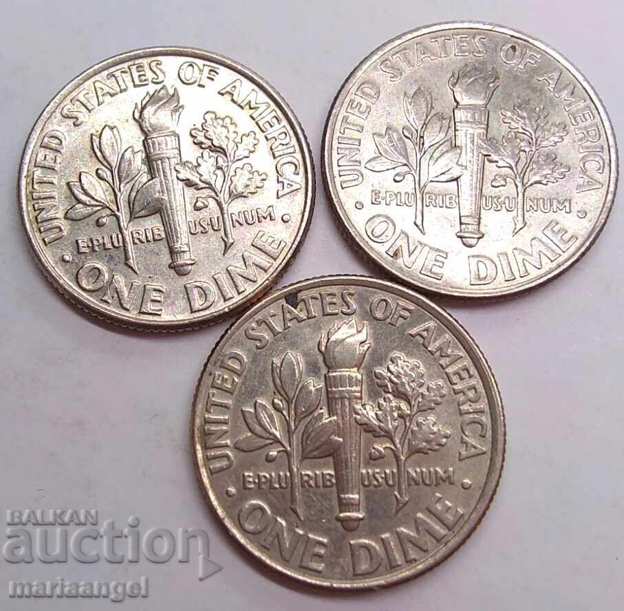 Доставка на Сет САЩ 10 цента 2001, 2004 и 2007 - 3 монети