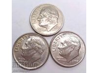 Сет САЩ 10 цента 2001, 2004 и 2007 - 3 монети