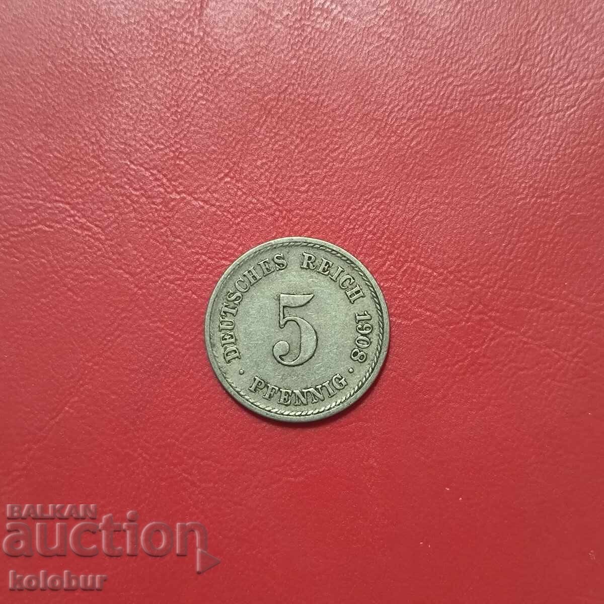 5 πφένιγκ 1908 Γερμανία MD - F 5 πφένιγκ 1908 Γερμανία MD - F