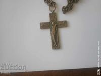Old massive large bronze cross with original chain