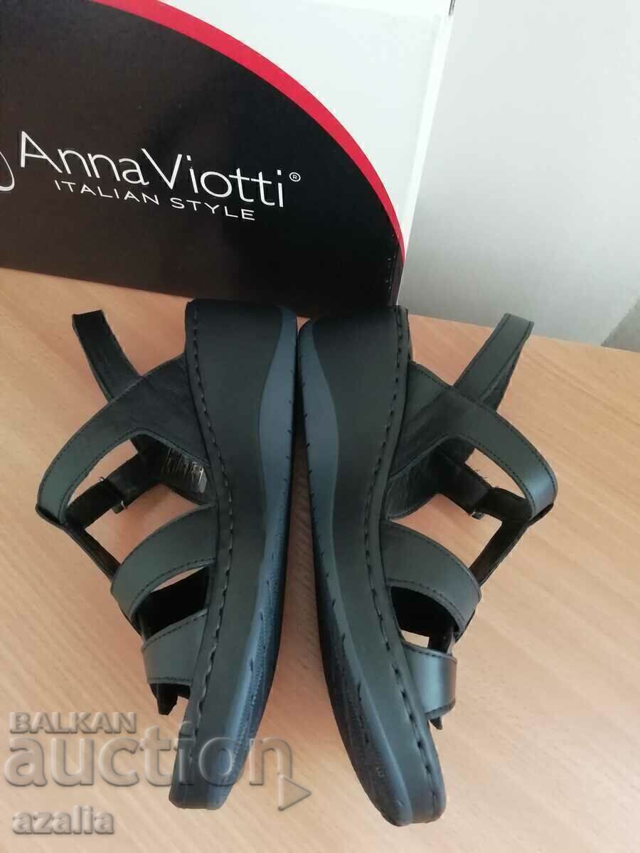 Δημοπρασία Δερμάτινα ιταλικά σανδάλια, μαύρο, μέγεθος 36