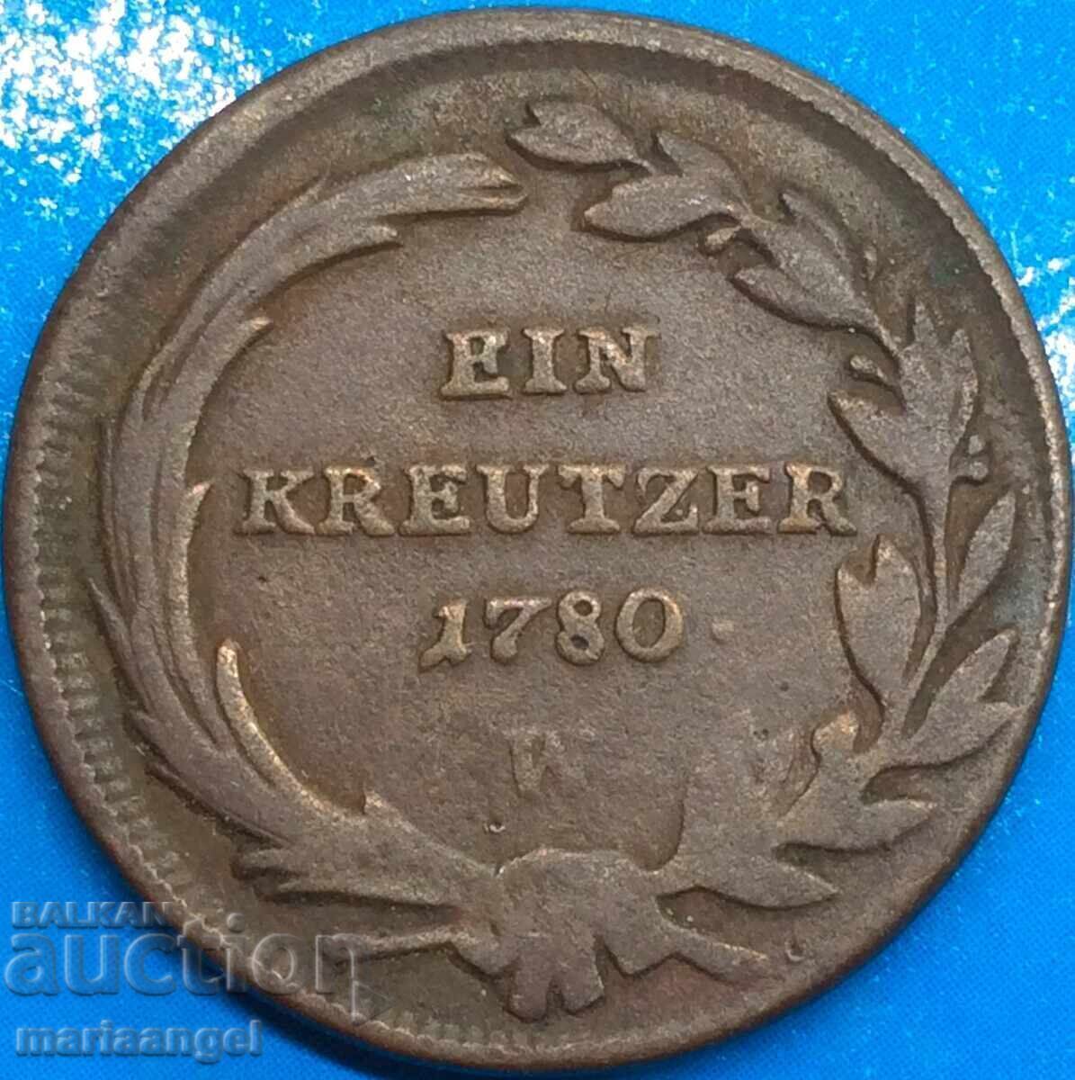1 кройцер 1780 Австрия W - Вена Мария Терезия (1740-1780) с цена € 13.00 | 25.43 лв.