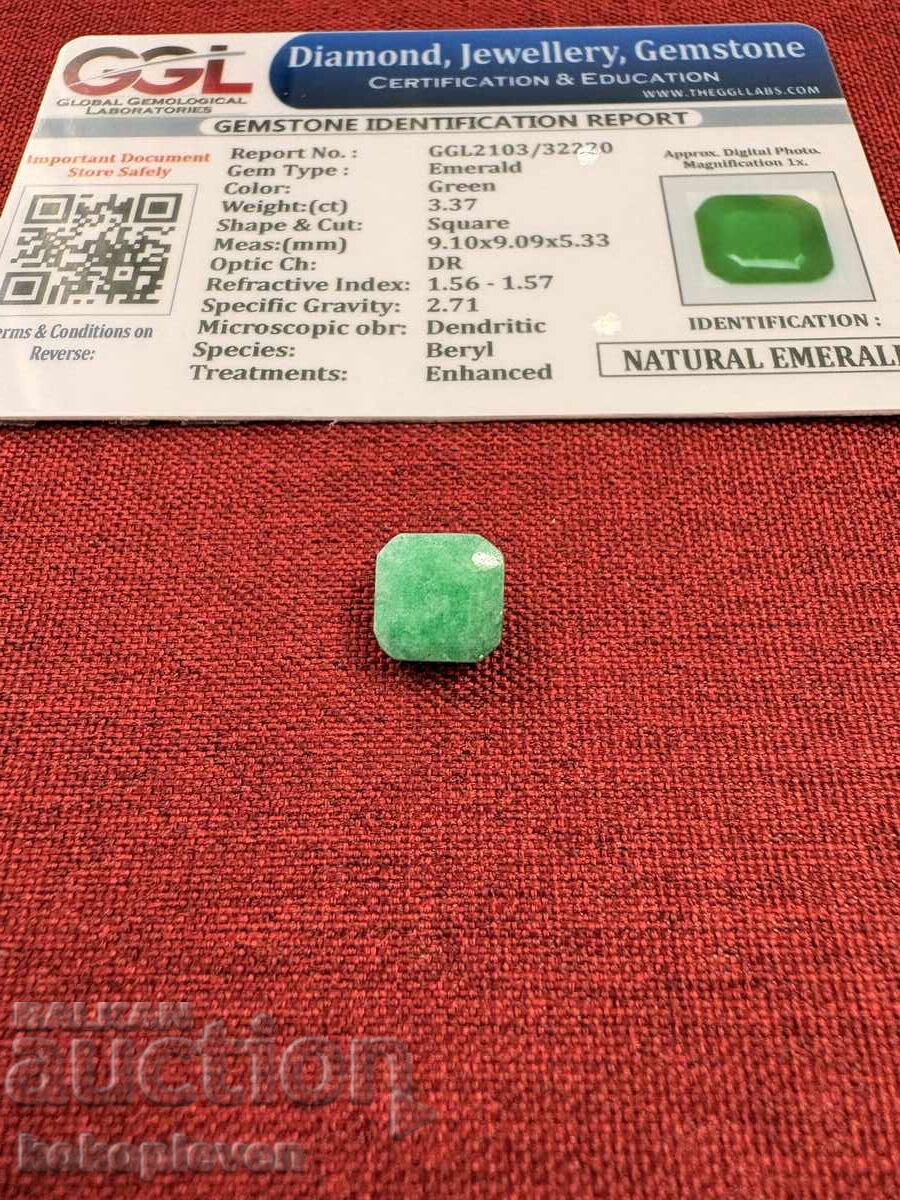9.1 χιλ., 3.37ct, Φυσικό Σμαράγδι, πιστοποιητικό GGL