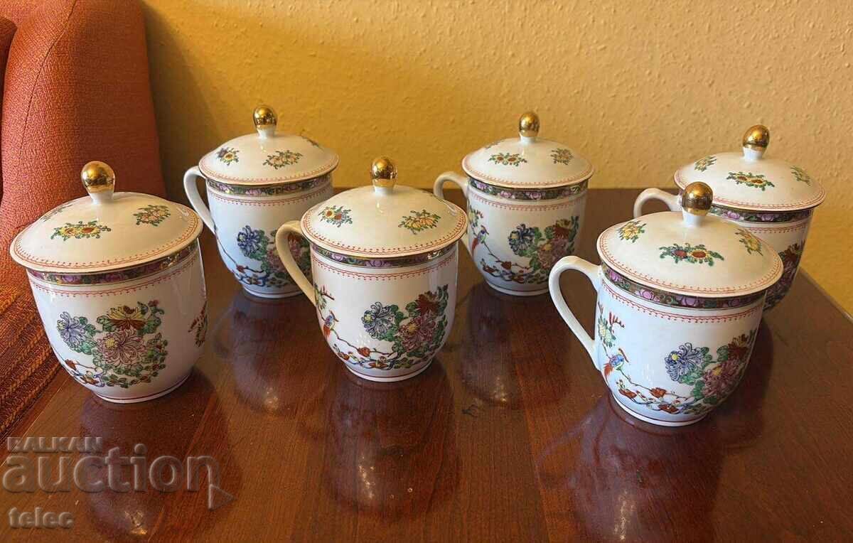 Set de ceai cu căni și capac, porțelan chinezesc - reducere