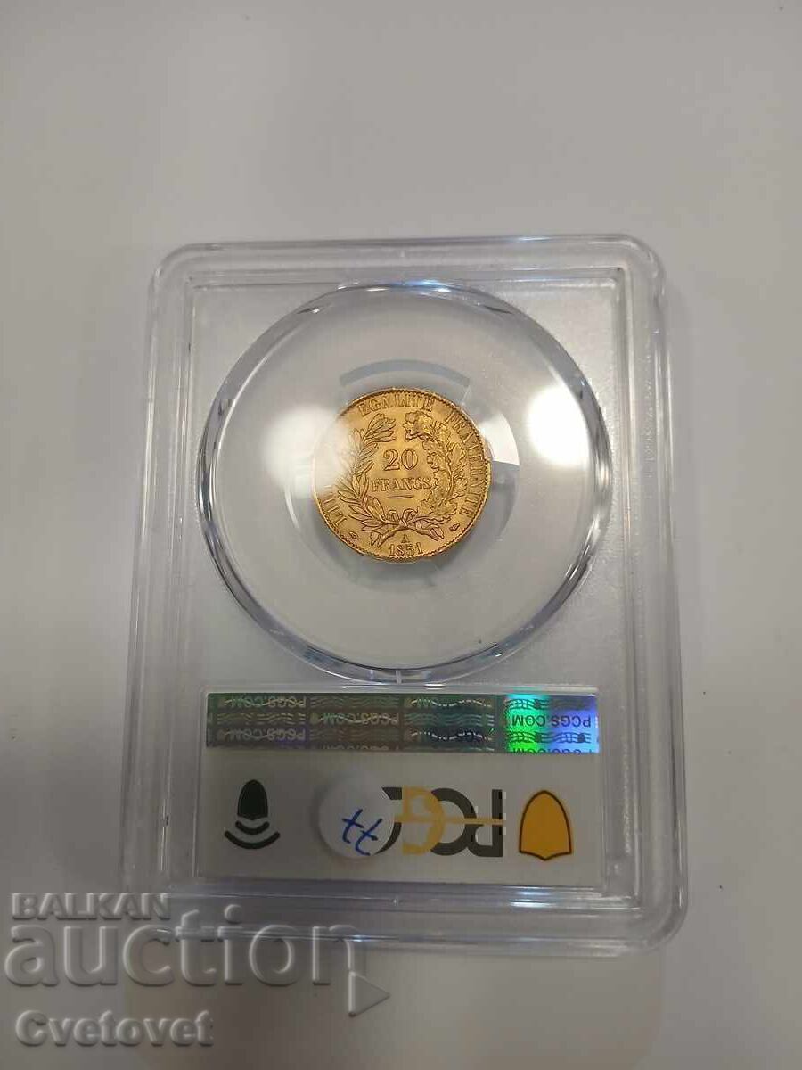 20 franci 1851 MS62 cu preț € 1100.00 | 2151.42 BGN 20 franci 1851 MS62 cu preț € 1100.00 | 2151.42 BGN