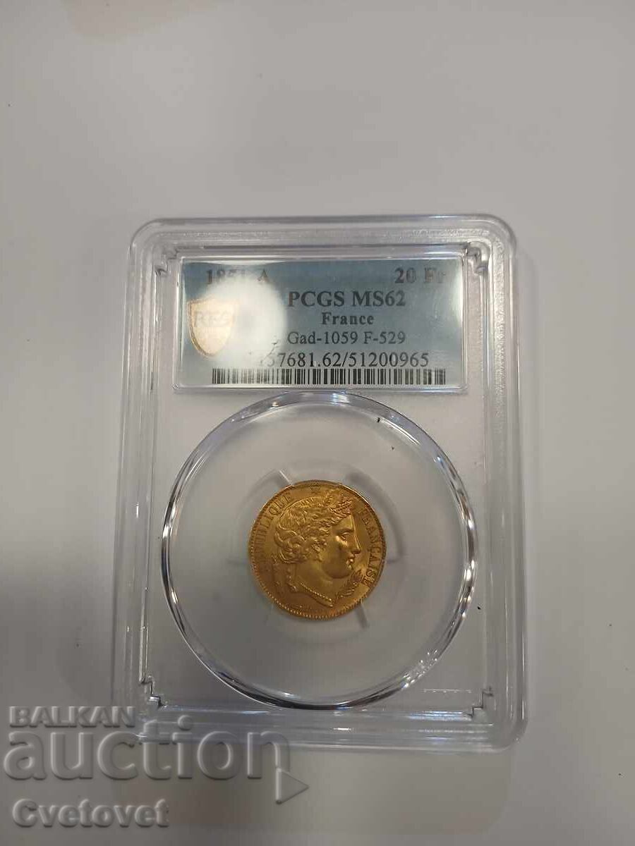 Licitație 20 franci 1851 MS62 Licitație 20 franci 1851 MS62