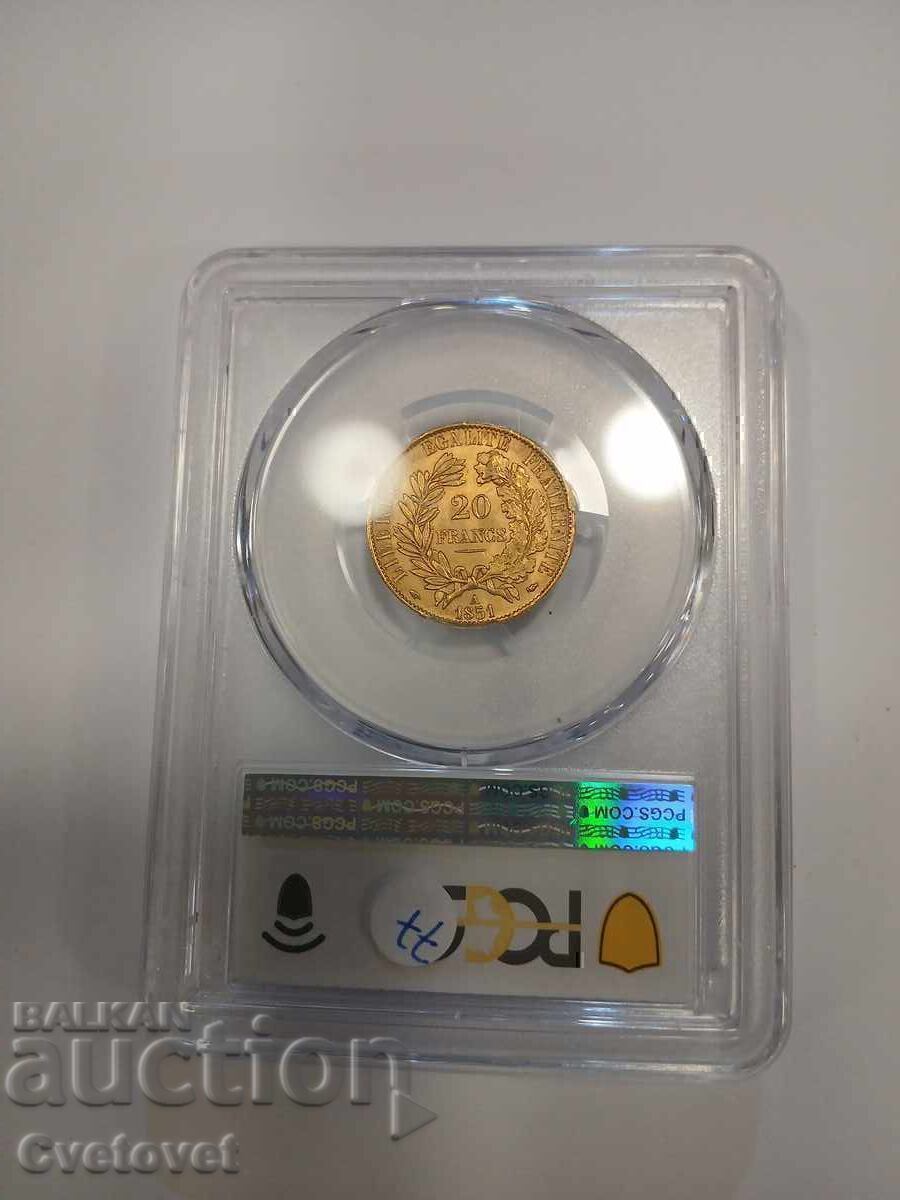 Livrarea 20 franci 1851 MS62 Livrarea 20 franci 1851 MS62