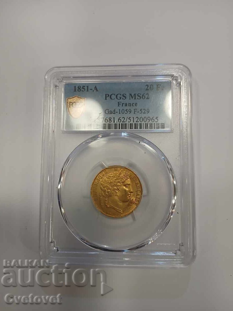 20 franci 1851 MS62 20 franci 1851 MS62