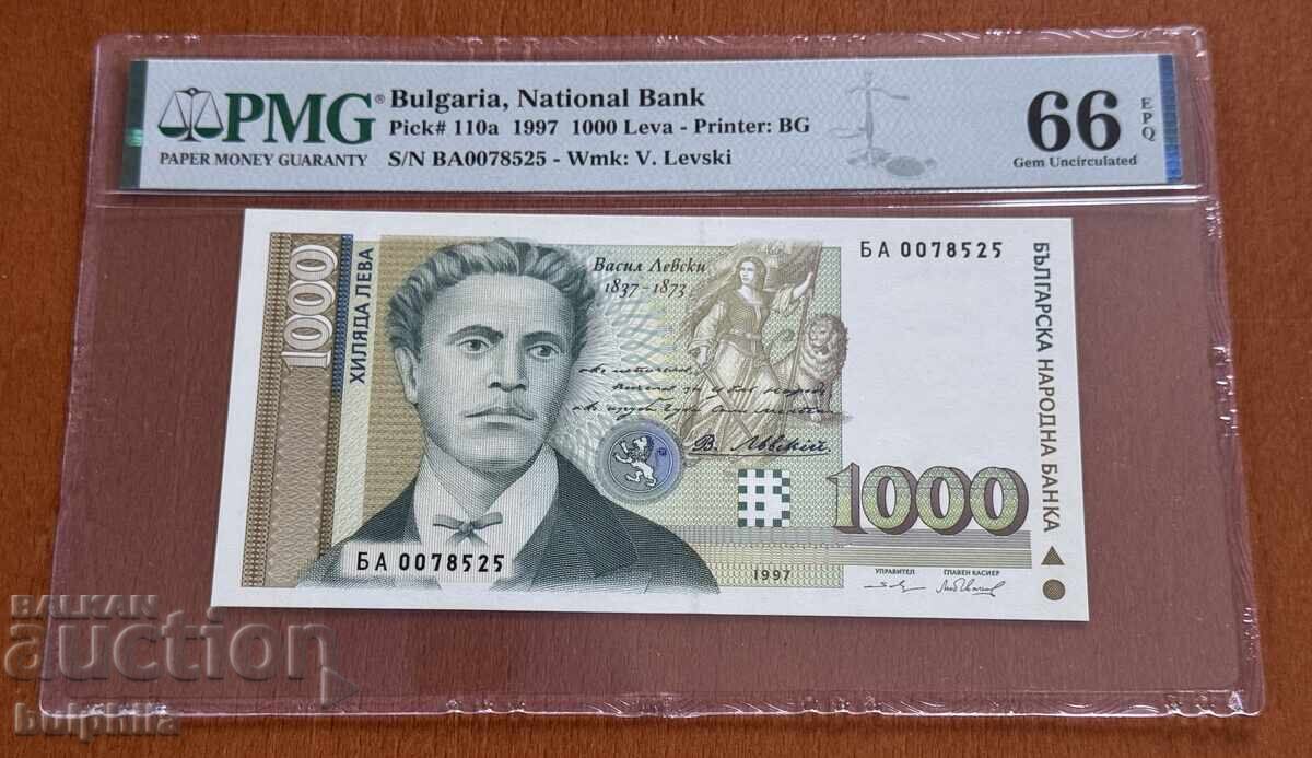 1000 левa 1997. PMG 66 EPQ. 1000 левa 1997. PMG 66 EPQ.