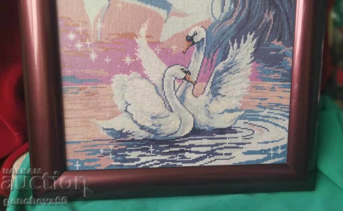 Beautiful framed tapestry "Loyalty" / fine stitch 0.01mm - 5