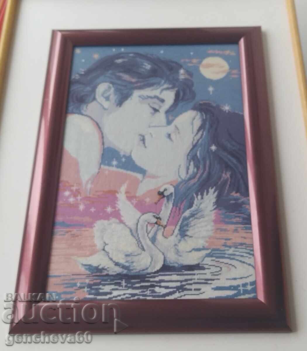 Beautiful framed tapestry "Loyalty" / fine stitch 0.01mm - 7