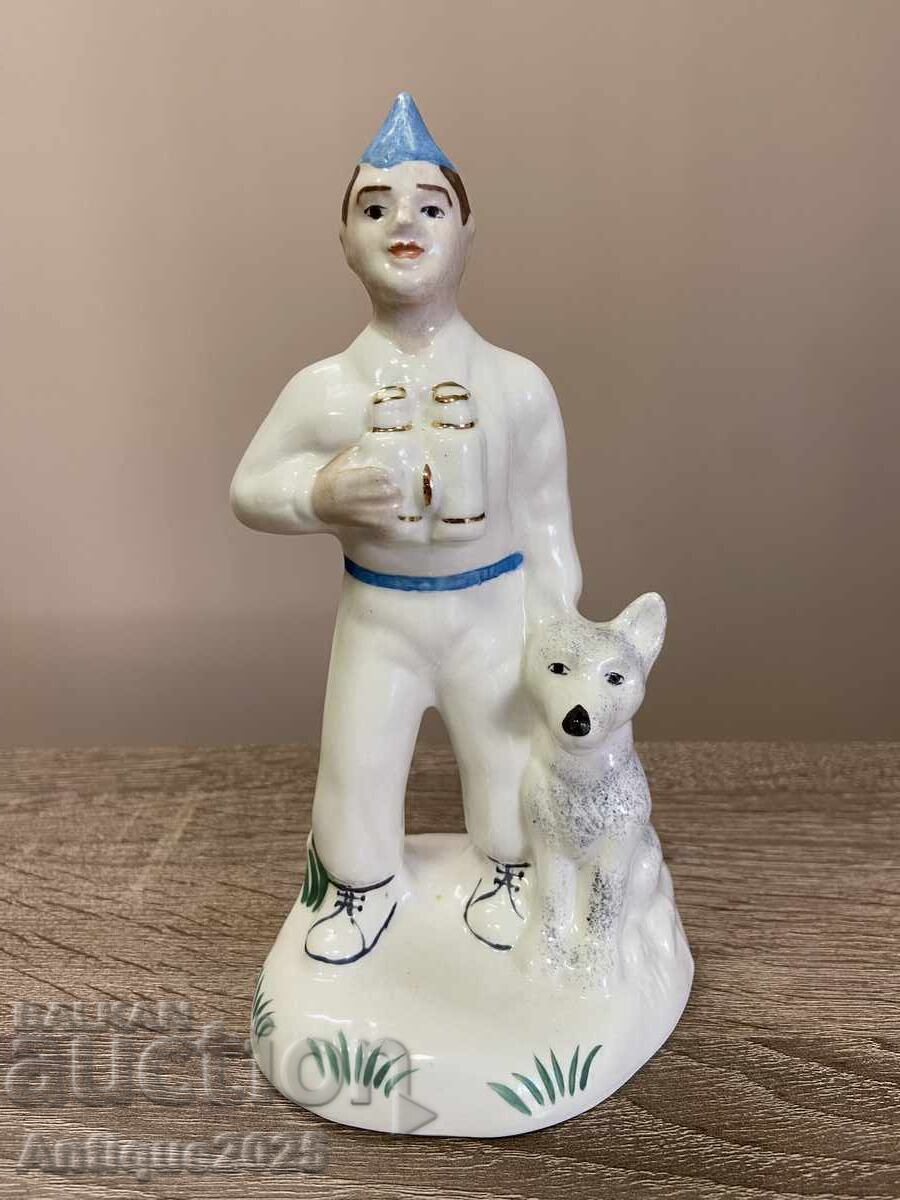 Statuetă din porțelan vintage „Vânător cu câine”, URSS