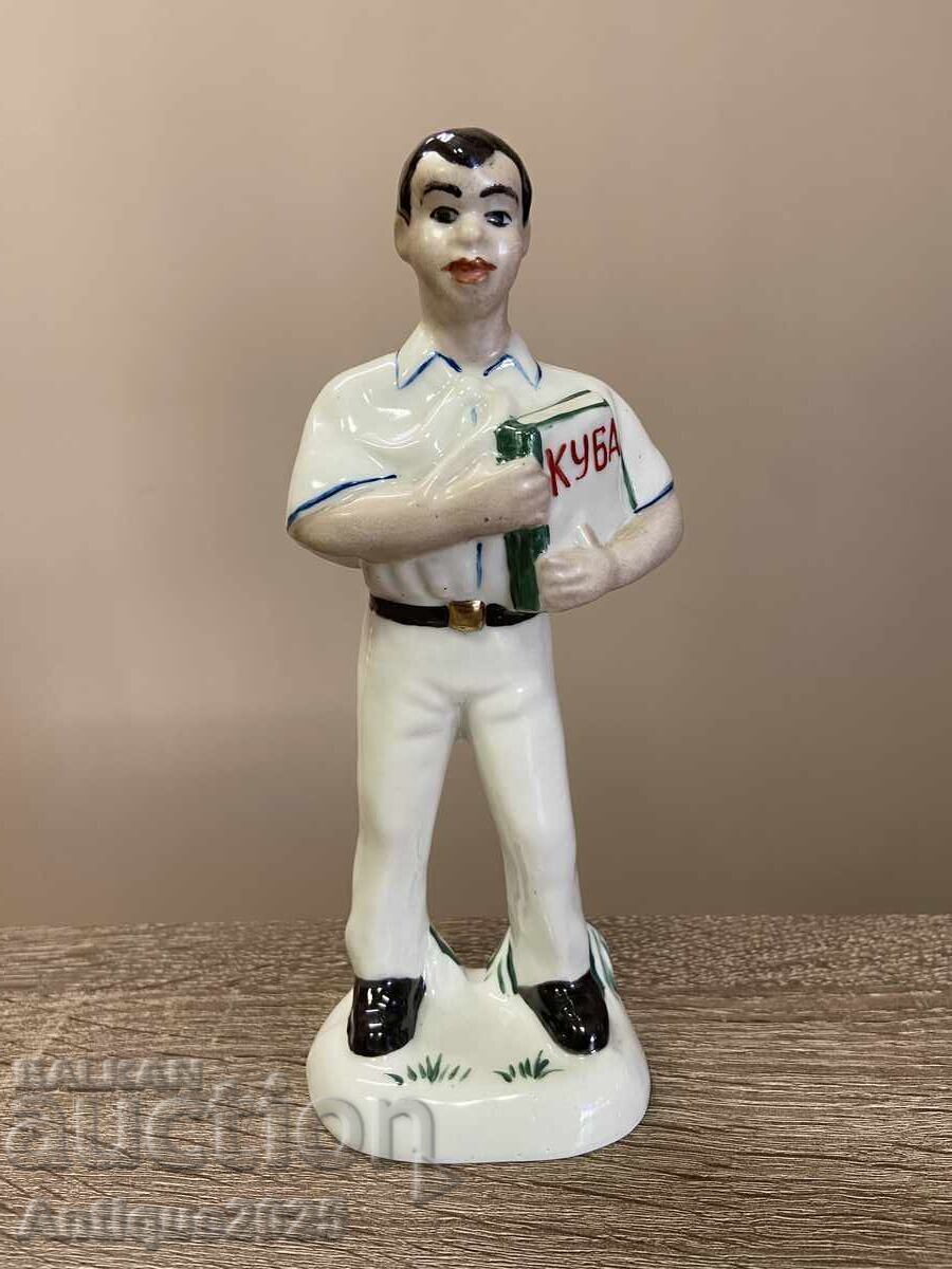 Statuetă din porțelan vintage „Elev cu cartea „Cuba””, URSS Statuetă din porțelan vintage „Elev cu cartea „Cuba””, URSS