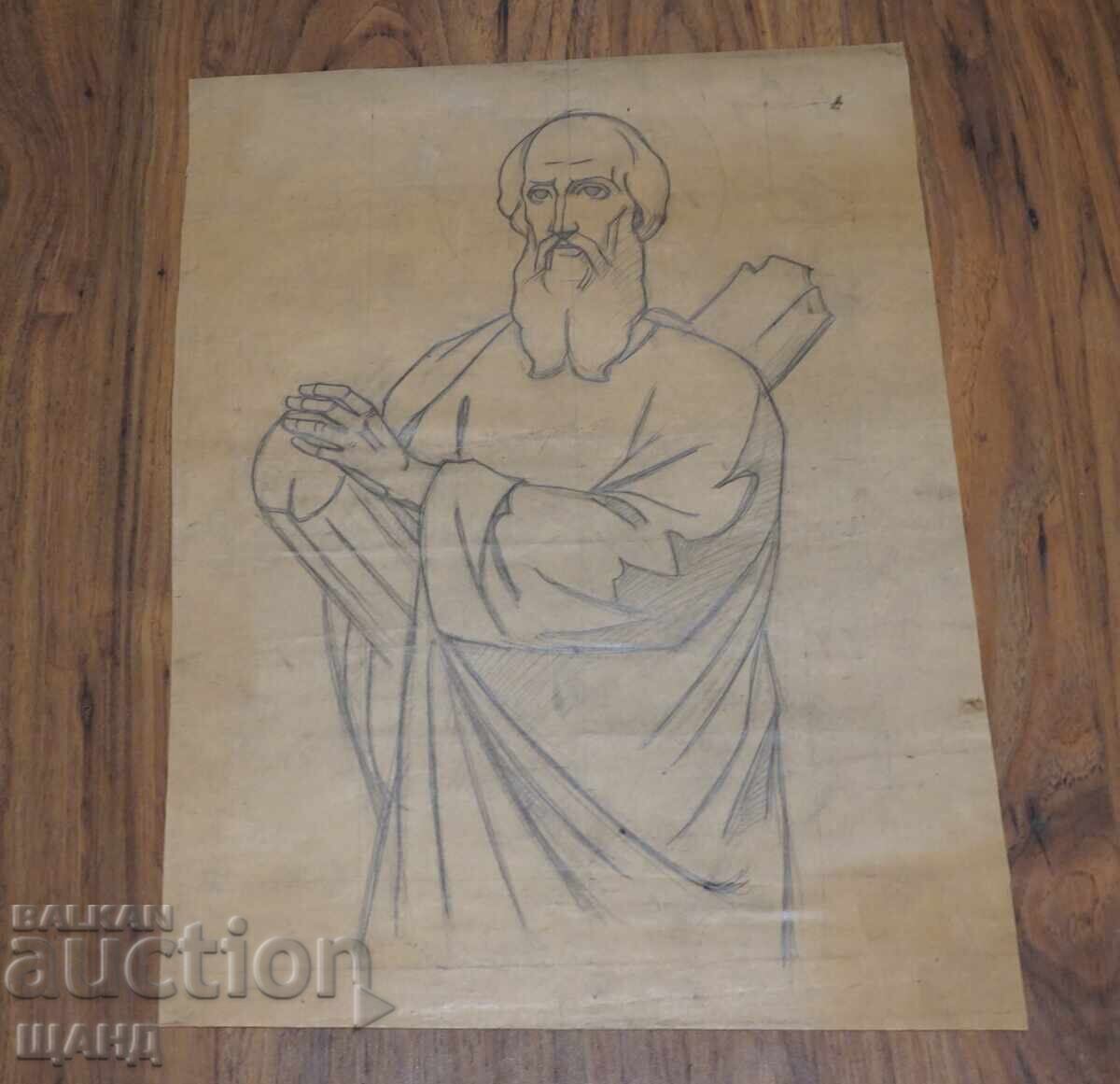 Desen dublu vechi de maestru, creion, Sfânt, icoană