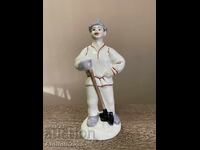 Statuetă de porțelan vintage „Muncitor cu lopată”, URSS