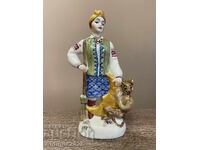 Винтидж порцеланова статуетка „Момиче с дявол и метла“, СССР