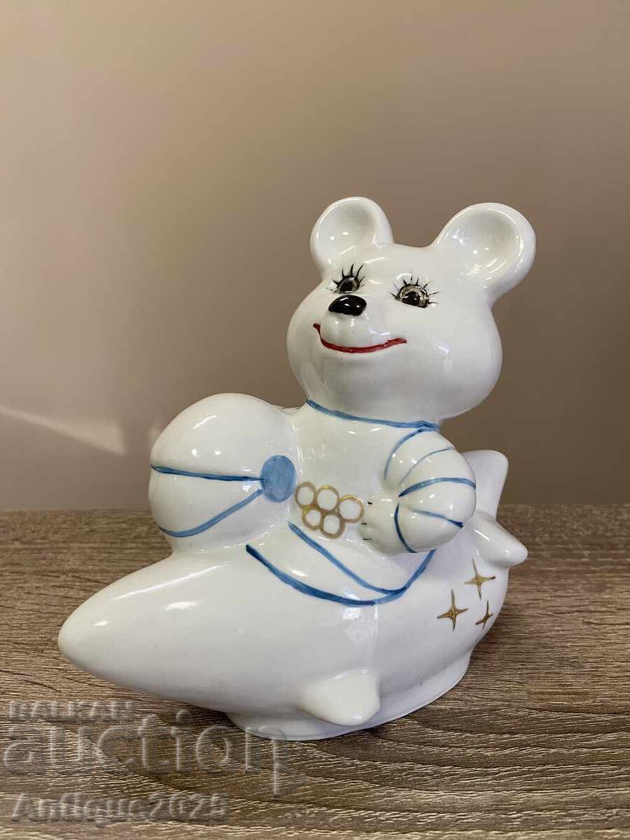 Porcelain figurine "Olympic Bear on an Airplane", USSR
