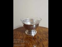 Ασημένια μεταλλική φρουτιέρα με γυάλινο μπολ