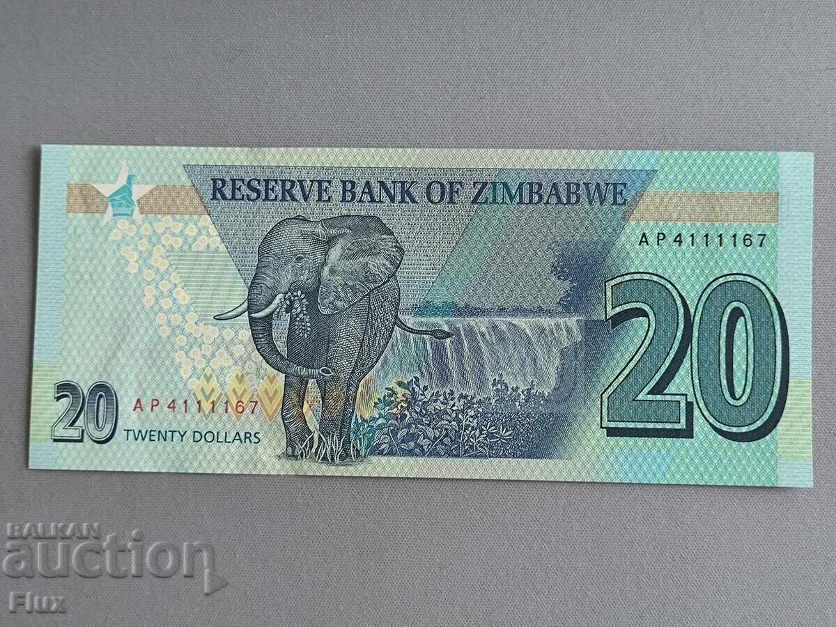 Bancnotă - Zimbabwe - 20 de dolari UNC | 2020 cu preț € 3.45 | 6.75 BGN