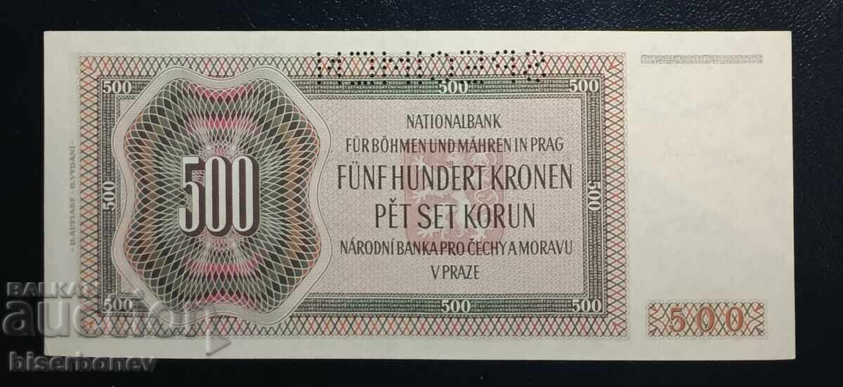 Specimen, 500 coroane Boemia și Moravia 1942, UNC cu preț € 95.00 | 185.80 BGN