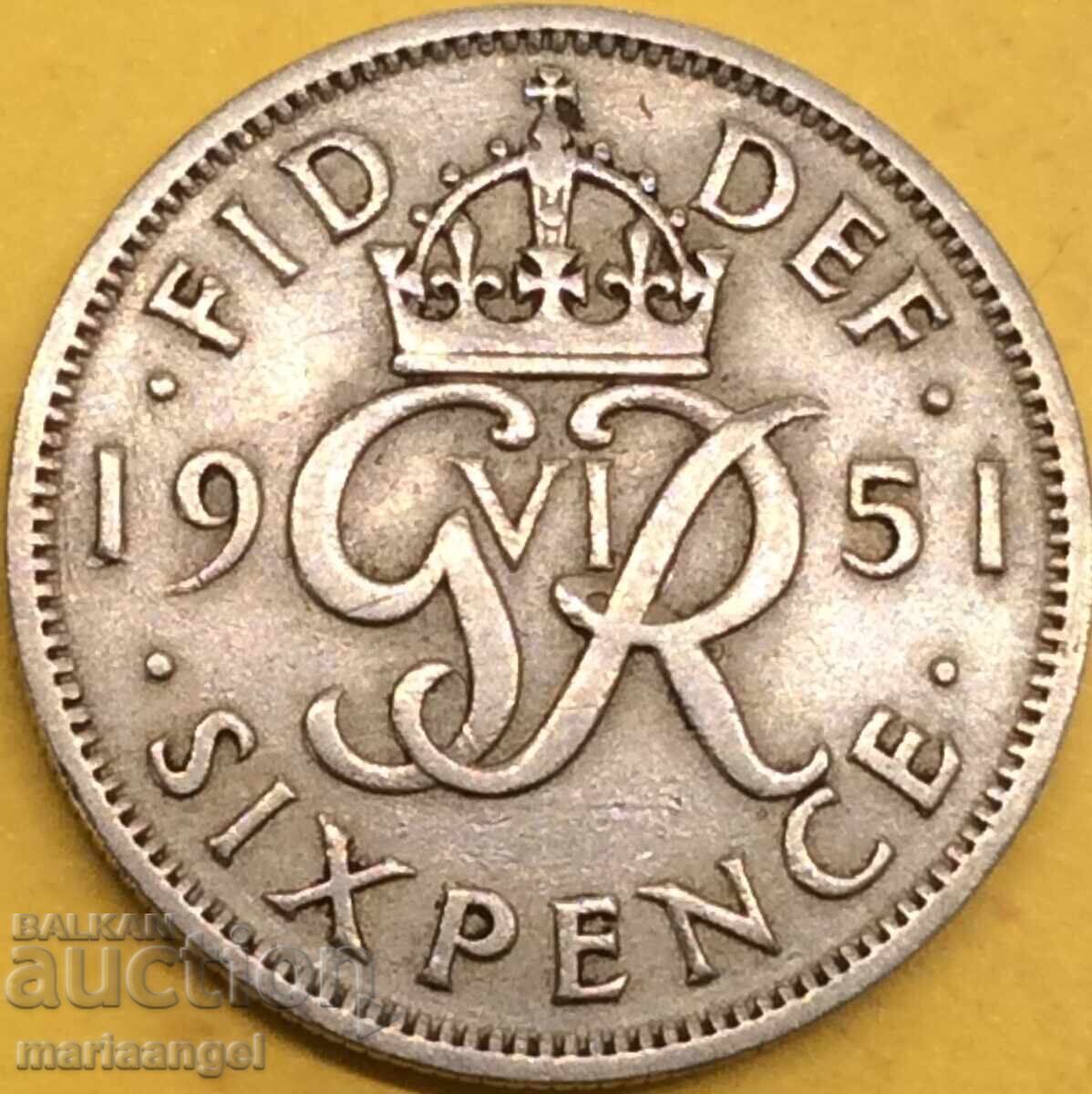 6 pence 1951 Marea Britanie George VI