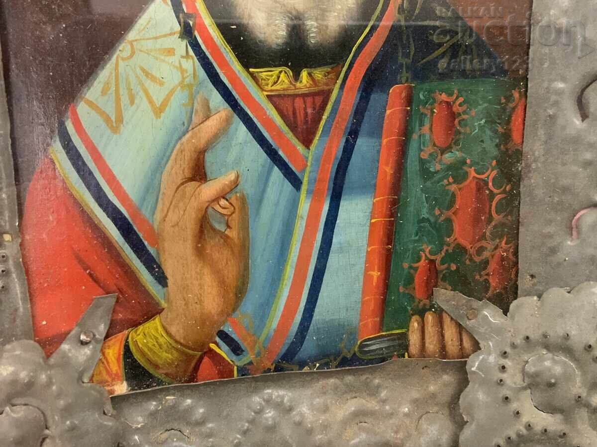 Old painted icon, Tsarist Russia, St. Nicholas - 5