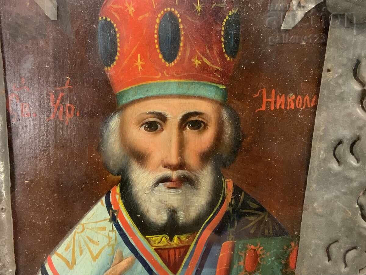 Old painted icon, Tsarist Russia, St. Nicholas - 6
