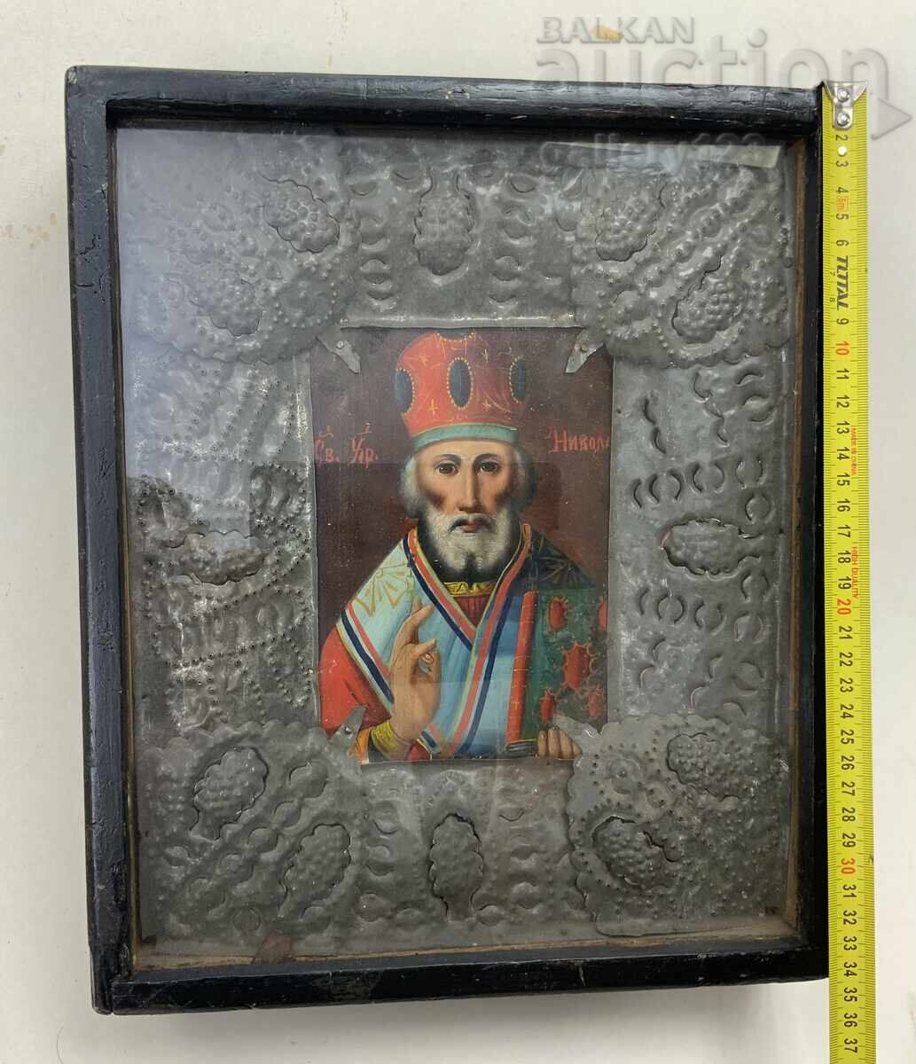 Old painted icon, Tsarist Russia, St. Nicholas