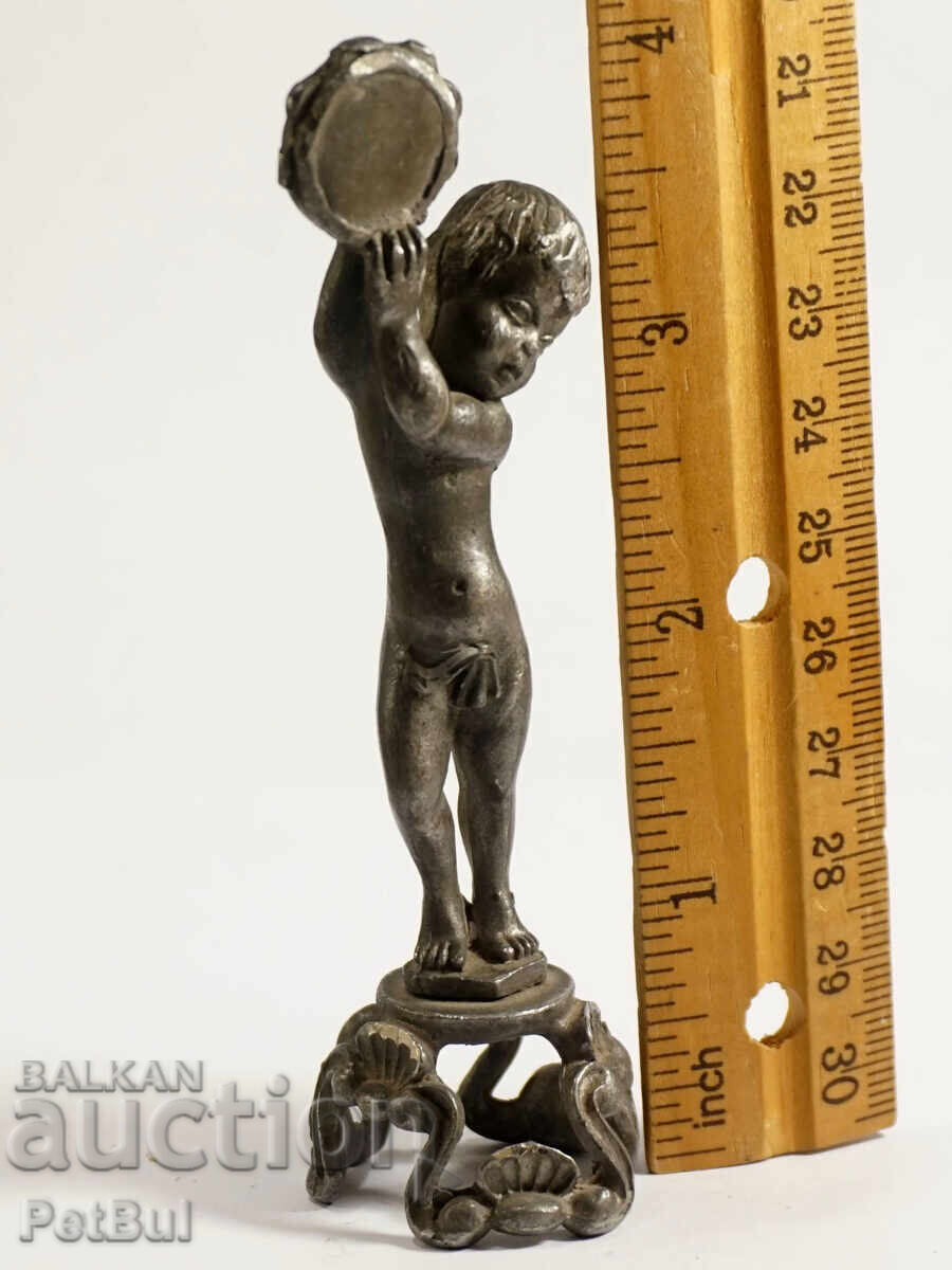 Auction Souvenir Old Figurine of a Musician Boy with a Tambourine and Sash Auction Souvenir Old Figurine of a Musician Boy with a Tambourine and Sash