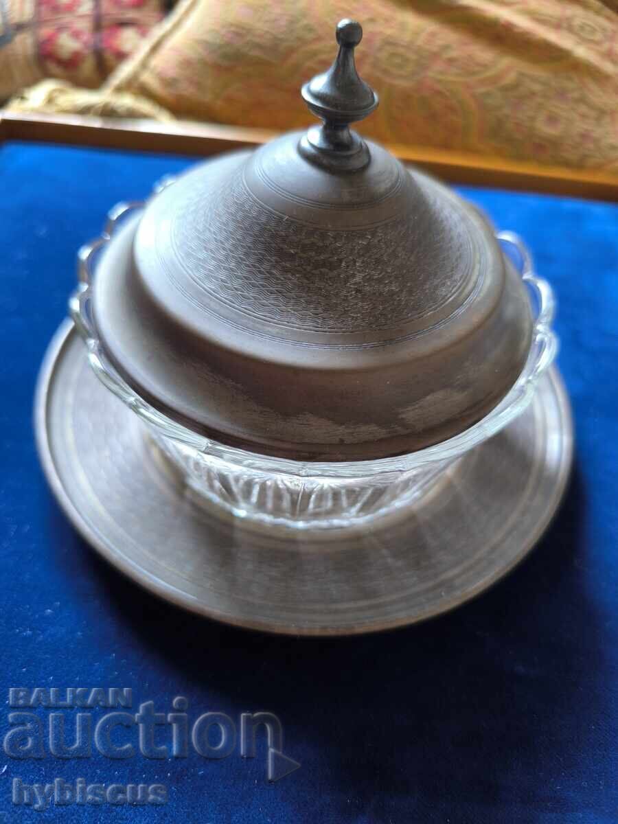 Antique. German silver-plated dish marked, Mitroshanov store with price € 35.00 | 68.45 BGN
