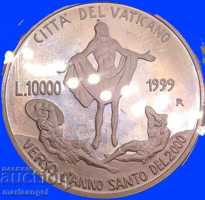 10000 Лири 1999 Ватикан PROOF UNC капсула сребро - 7