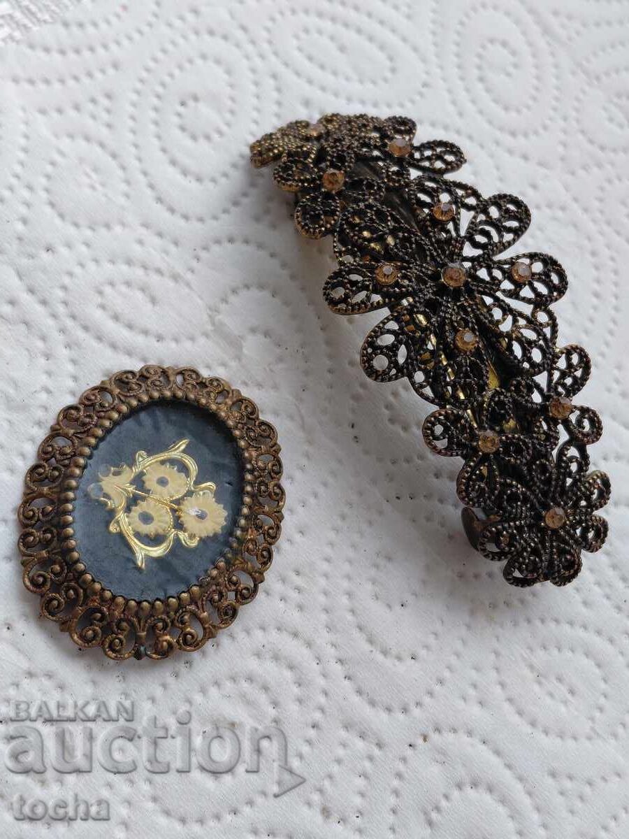 стари накити , брошка и щипка за коса , страхотни - 5