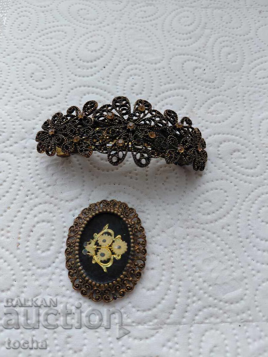 стари накити , брошка и щипка за коса , страхотни