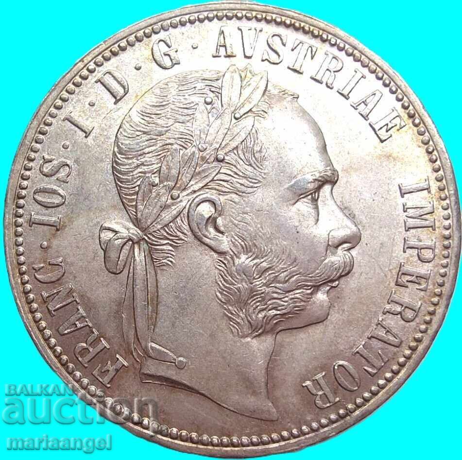 Австрия 1 флорин 1886 Франц Йозеф I  сребро Златна патина - 5