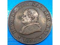 1 Солдо 1866 Ватикан 5 чентесими Пий IX 5г бронз