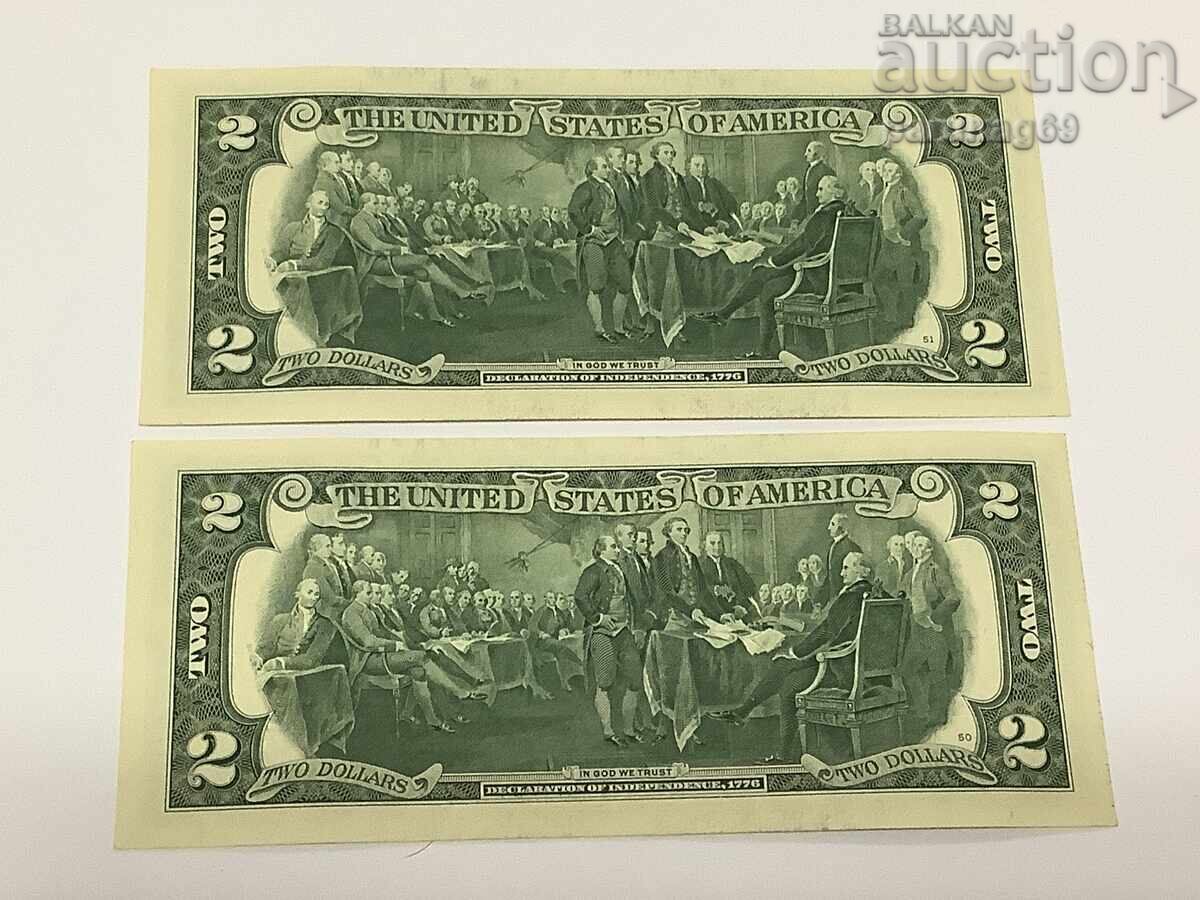 SUA 2 dolari 2013 UNC cu numere consecutive 2 bucăți cu preț € 9.00 | 17.60 BGN
