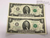 USA 2 Dollar 2013 UNC with consecutive serial numbers 2 pieces