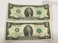 USA 2 Dollar 2013 UNC with consecutive serial numbers 2 pieces