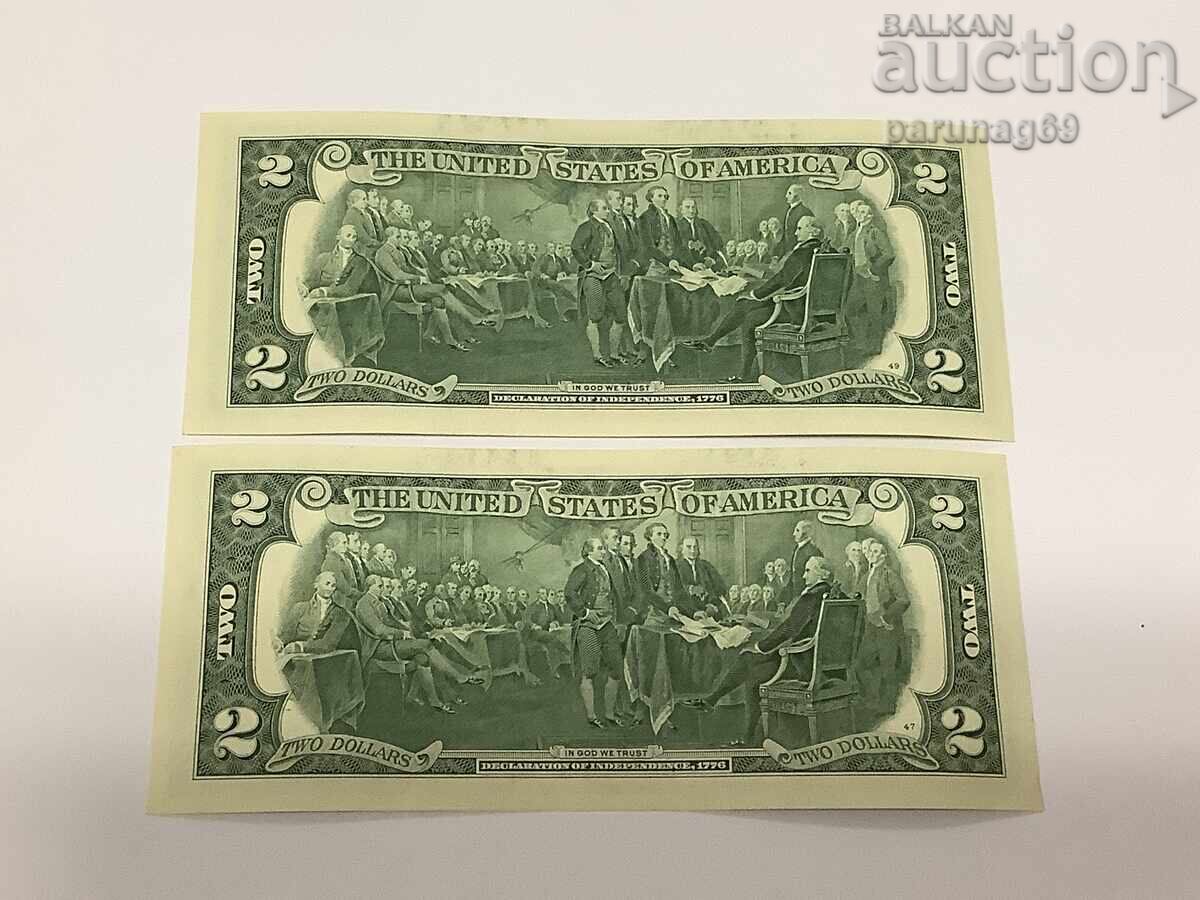 САЩ 2 долара 2013 година UNC с поредни номера 2 броя с цена € 9.00 | 17.60 лв.