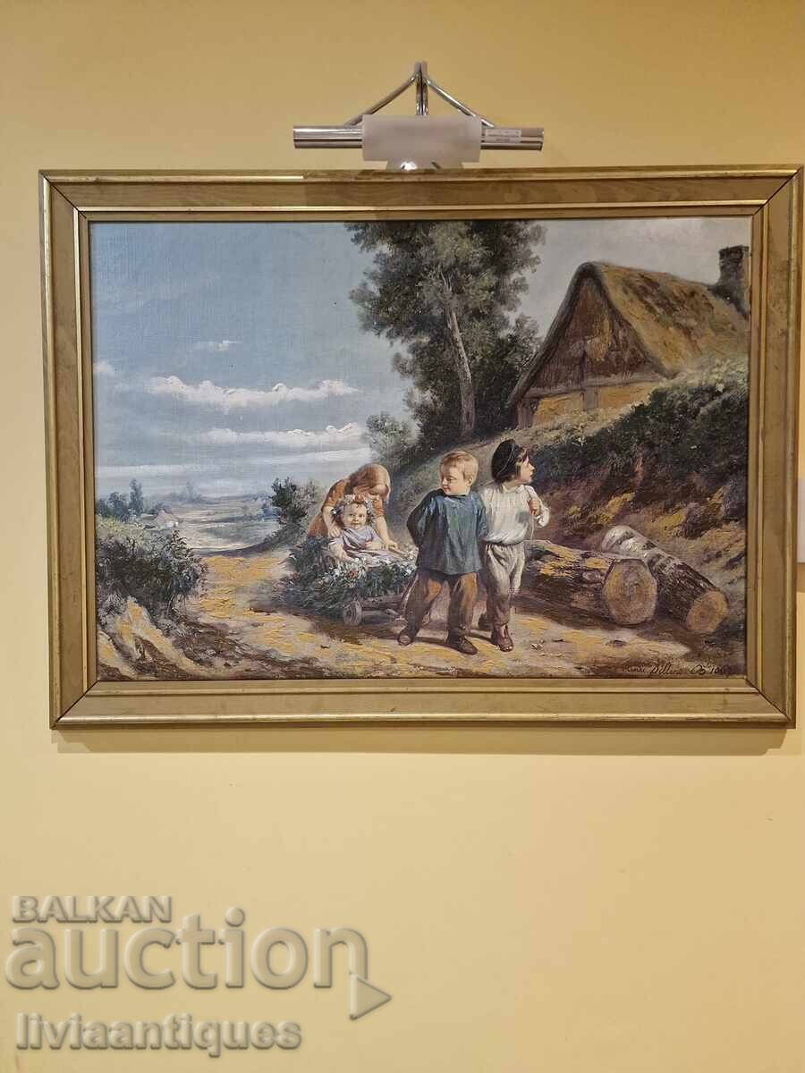 Репродукция на известна картина употребявана, дървена рамка