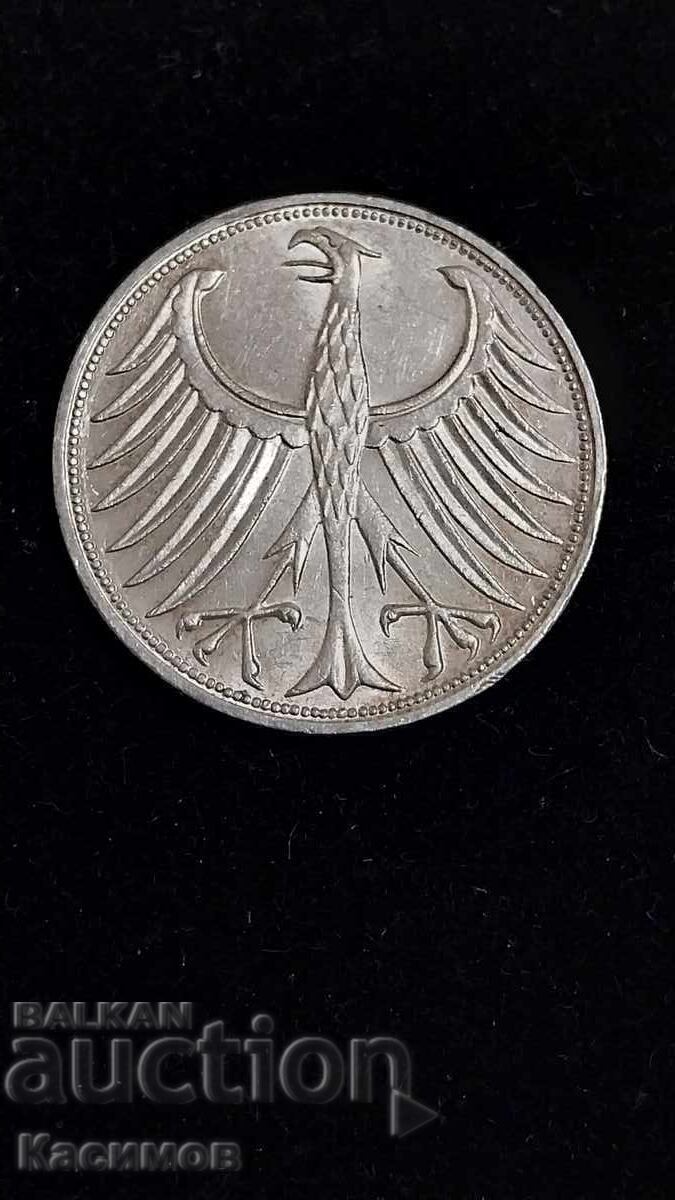 Monedă de argint Germană 5 Mărci 1976 G !