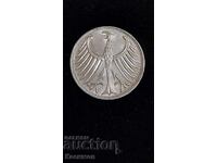 Сребърна Германска монета 5 Марки 1976 г. G !
