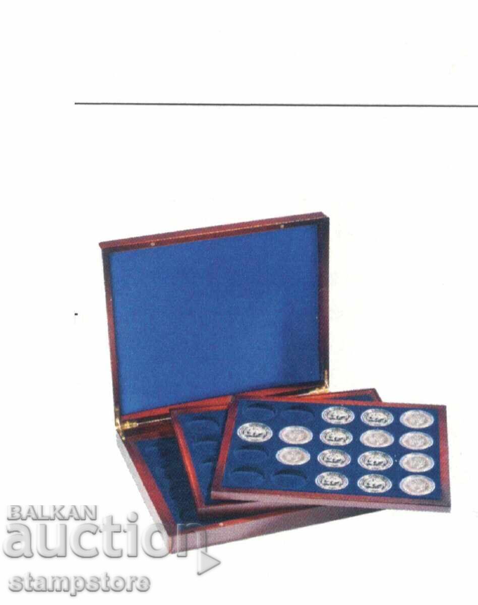 Cutie de monede de lux din 3 părți pentru 60 de monede de până la 48 mm Cutie de monede de lux din 3 părți pentru 60 de monede de până la 48 mm