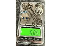 O mulțime de insigne de argint