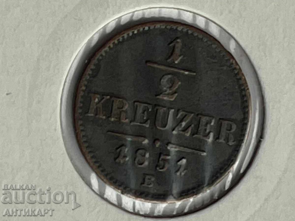 Copper coin Austria 1/2 kreutzer 1851