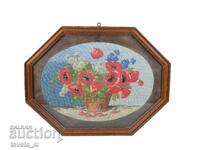 Gobelin floral motif - poppies, daisies and blue delphinium
